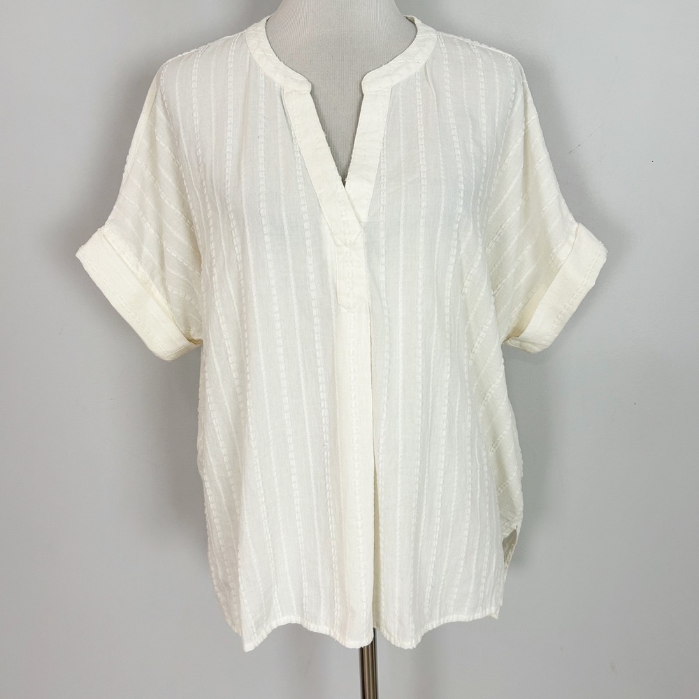 Madewell Lakeline Popover Top Ivory Textured Dobby Stripe Size XL Women's